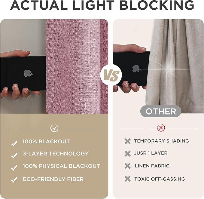 Joydeco Blackout Curtains for Bedroom - 84 Inch Long 100% Light Blocking 2 Panels Set Pink Drapes, Thermal Insulated Room Darkening Curtains, Linen Textured for Living Room, Rod Pocket & Back Tabs