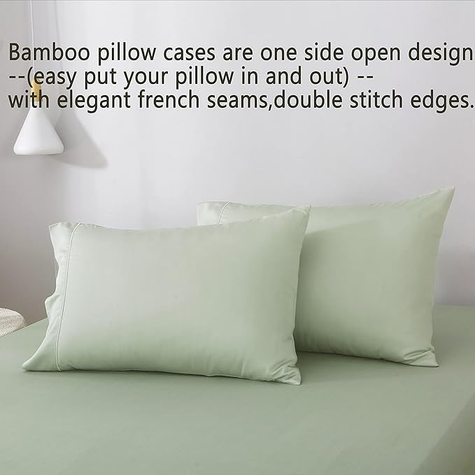 Linen World Cooling Bed Sheets Set Full Size,100% Organically Grown Viscose Sheets,Deep Pocket Up to 16",4 Pieces Silky Soft,Breathable Bedding Sheets & Pillowcases(Sage Green,Full)