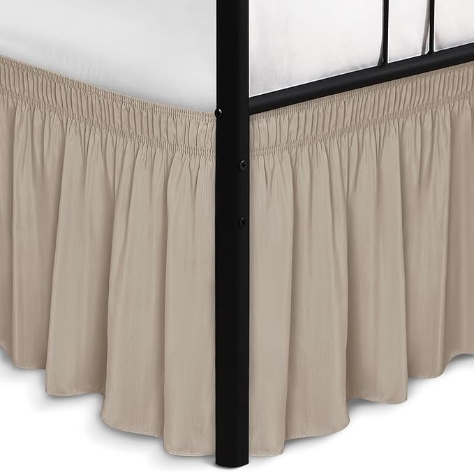 Biscaynebay Wrap Around Bed Skirts with Split Corners for King Beds 14" Drop, Light Camel Elastic Dust Ruffles Adjustable Easy Fit Wrinkle & Fade Resistant Silky Luxurious Fabric Machine Washable