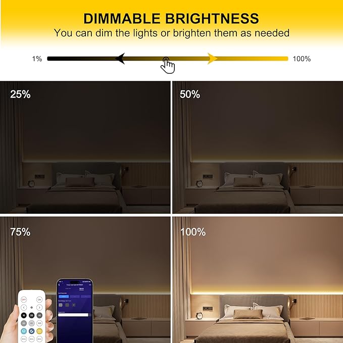 COB LED Strip Lights Warm White,24V Dimmable led Light Strip KIT with Remote and app Control,2700K 25FT/7.5m 8mm Wide Ra>90 Cuttable Flexible Strip Lights for Bedroom,Wardrobe,Cabinet