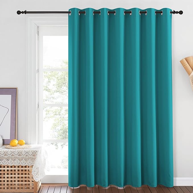 NICETOWN Blackout Sliding Glass Door Curtain - Grommet Thermal Insulated Patio Door Drape Extra Wide Room Darkening Voice Reducing for French Door (Peacock Teal, W100 x L84, 1 Piece)