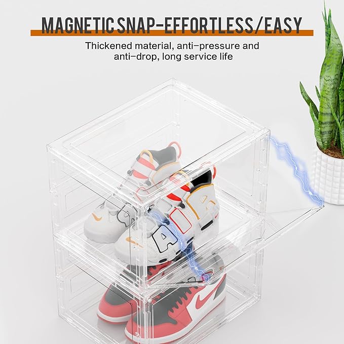 KEFA XL Shoe Storage Box Organizer, 8 Pack Shoe Boxes Clear Plastic Stackable, Sneaker Display Case Container Fit for US 13 (Side 8 PACK CLEAR)