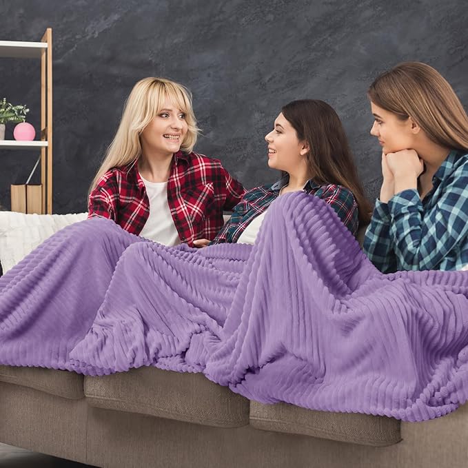 Buryeah 12 Pcs Flannel Throw Blanket Bulk 50 x 60 in Sleepover Blanket Outdoor Wedding Throw Lightweight, Oeko-tex Standard 100 Certified for Sofa Homeless Gifts (Pale Purple)