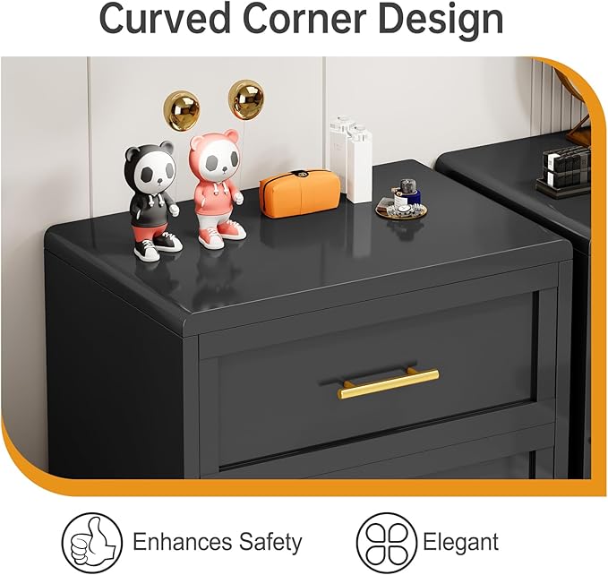Metal Dresser for Bedroom Tall, Black Dressers & Chest of Drawers, 4 Drawer Dresser with Curved Corner, Storage Cabinet with Drawers for Living Room, Entryway, Home Office (Black, 24" W)