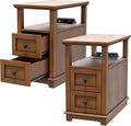 HIFYOBRO End Table with Flip Top Charging Station Set of 2, Narrow Side Table with 2 Drawers, Type-C & USB Port & Power outlets, Wooden Nightstand for Living Room and Bedroom