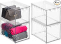 mDesign Plastic Stackable Closet Storage Organizer Bins with Pull Out Drawer for Cabinet, Desk, Shelf, Cupboard, or Dresser Organization - Lumiere Collection - 4 Pack - Clear