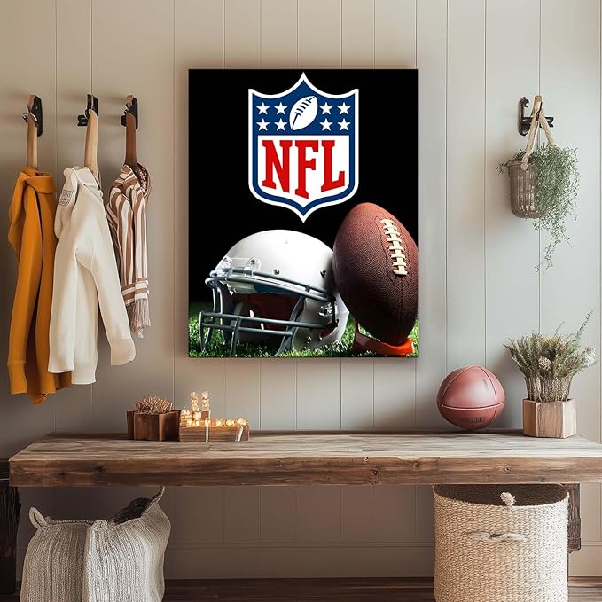 B.B.F MAKE American Football Canvas Wall Art Super Champions Bowl Poster Rugby Oil Painting Canvas Wall Decor Sports Picture Boys Gift Modern Bedroom Living Room Dorm Home Decoration, Framed 11x14inch