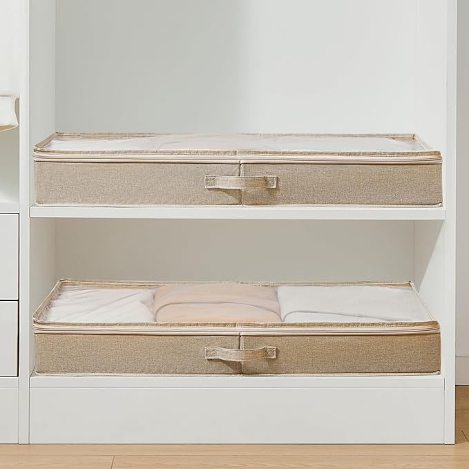 3 Pack Under Bed Storage Containers, Low Profile Underbed Shoes and Clothes Storage Organizer with Sturdy Sidewalls/Bottom, Large Dorm Storage Bins,33 * 17 * 4.5 inches,45L