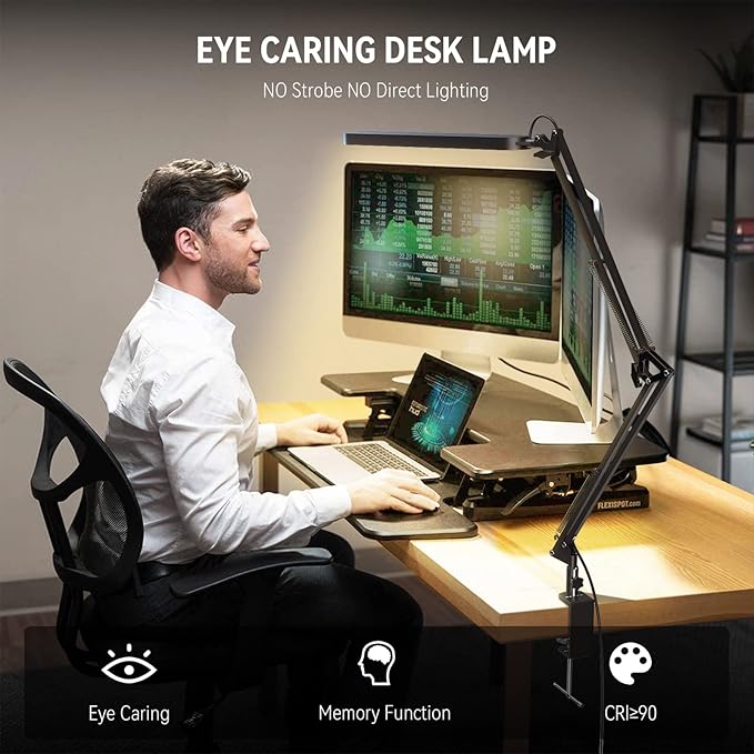 SKYLEO Desk Lamp for Home Office, Eye Comfortable LED Desk Light for Long Hours, Adjustable Swing Arm with Memory Function, Black