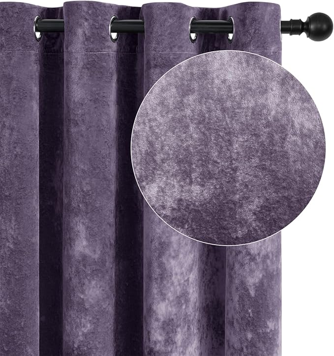 SMILETIME Lilac Purple Crushed Velvet Curtains 52x90 inch Luxurious Thermal Insulated Soundproof Drapes for Living Room Bedroom Office Soft and Durable Light-Filtering Window Treatments, 2 Panels