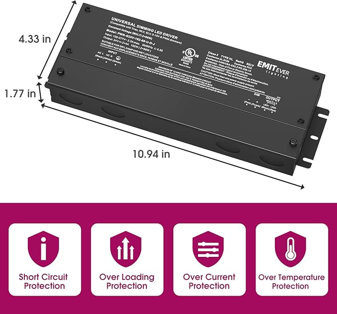 EMITEVER 192W Dimmable LED Driver, 24V 5-in-1 Dimmable Power Supply,2-Channels AC to DC Transformer for LED Light, Compatible with Lutron and Leviton Dimmer, Waterproof IP67 and UL Listed, Class 2