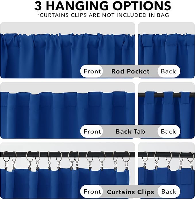 Deconovo Blackout Curtains, Thermal Insulated, W52 x L54 2 Panels, Back Tab, Machine Washable, Room-Darkening Drapes for Bedroom/Living Room Royal Blue