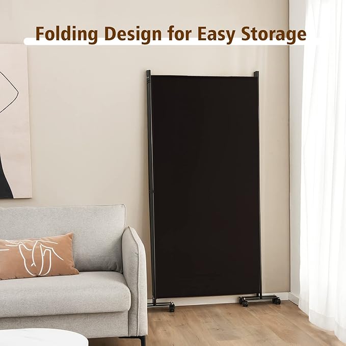 GOFLAME 3 Panel Folding Room Divider, 6FT Rolling Privacy Screen with Lockable Wheels, Portable Room Partition Screen, Freestanding Wall Divider and Separator for Home Office, Brown