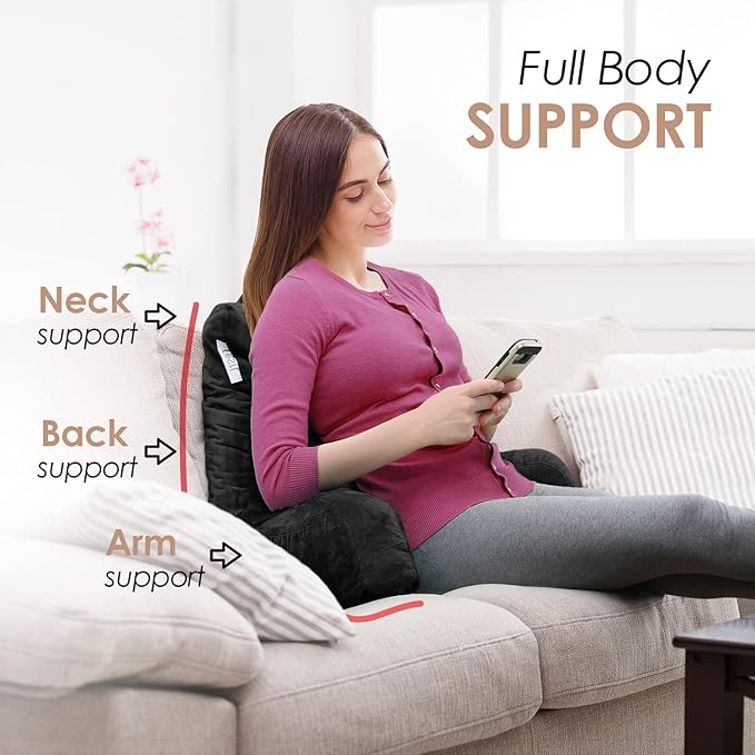 Nestl Reading Pillow for Kids & Teens with Shredded Memory Foam, Backrest Pillows for Reading, Watching, and Gaming, Use on The Couch, Bed, or Floor, Adjustable Support with Washable Cover Black