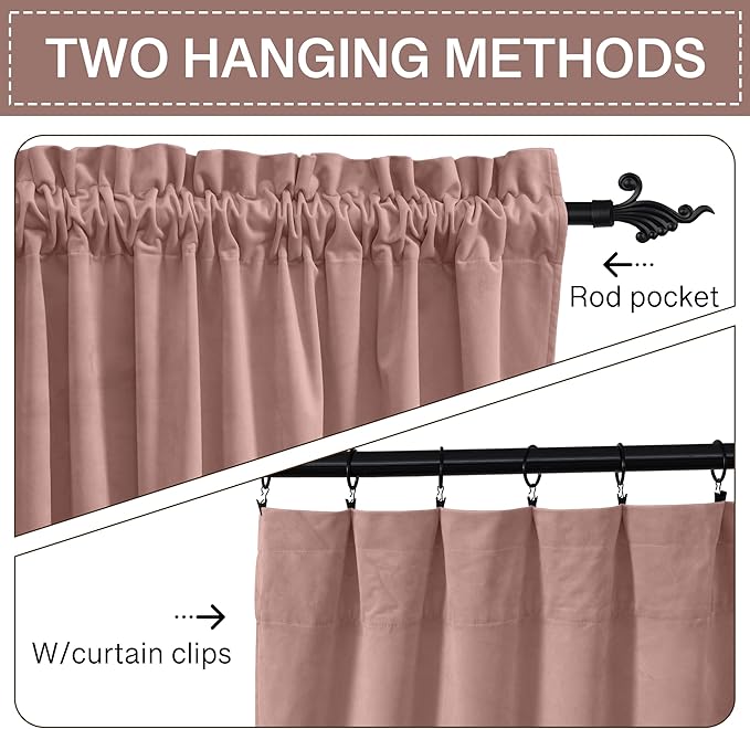 StangH Pink Velvet Curtains for Nursery Bedroom, Room Darkening Privacy Protect Window Treatment Home Decoration for Living Room/Girls Bedroom/Spa/Office, W52 x L84, 2 Panels