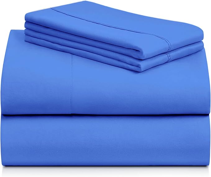 LuxClub 4 PC Sheet Set Bed Sheets Deep Pockets 16" Eco Friendly Wrinkle Free Cooling Machine Washable Hotel Bedding Silky Soft - Marine Blue California King