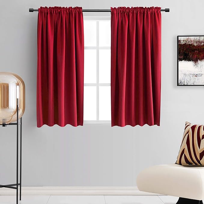 DONREN Red Blackout Curtains Thermal Insulated Room Darkening Rod Pocket Curtains for Dining Room (42 by 54 Inch,2 Panels)