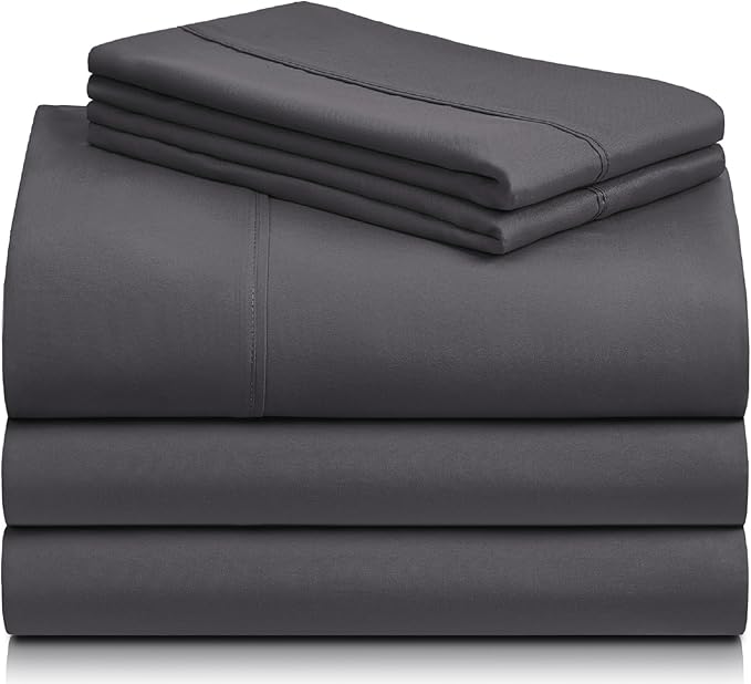 LuxClub 5 PC Split King Sheet Set, Deep Pockets Wrinkle Free Cooling Bed Sheets Hotel Bedding for Women, Men, Includes 2 Fitted Sheet, 1 Flat Sheet and 2 PillowcasesDark Grey