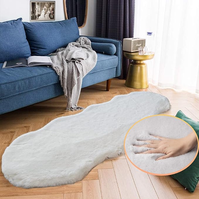 Faux Rabbit Fur Washable Rugs for Bedroom Light Grey Fluffy Rug for Living Room Non Slip Faux Fur Rug for Hallway 2x6 Shaped Rugs
