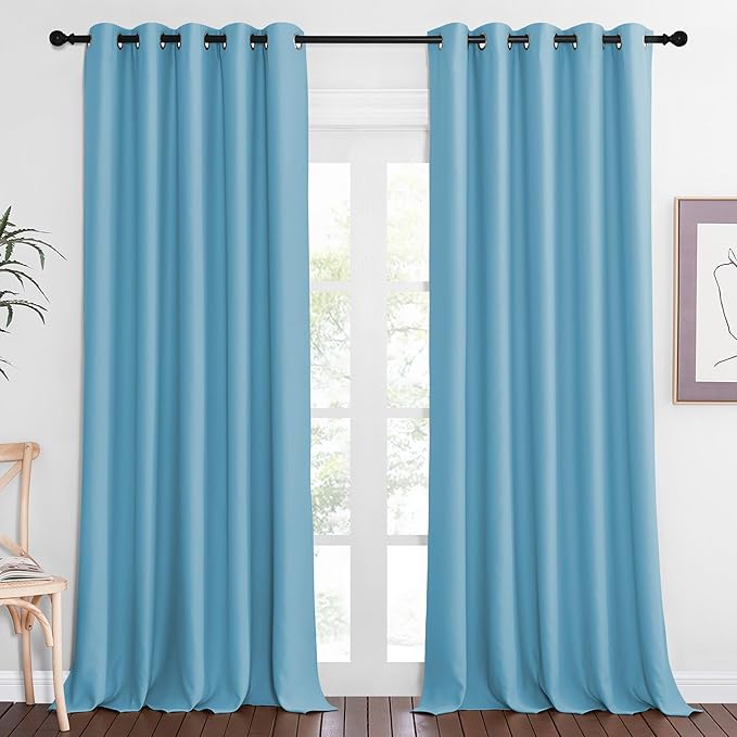 NICETOWN Blackout Curtains 84 Inch Length, Thermal Insulated Curtains for Bedroom Grommet Energy Saving Room Darkening Drapes for Living Room Window, 1 Panel, Teal Blue, 66" W x 102" L