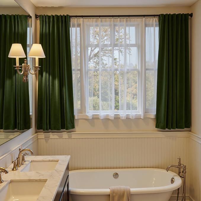 Lazzzy Velvet Blackout Curtains Thermal Insulated Room Window Drapes Super Soft Luxury Curtains for Living Room Bedroom Rod Pocket 2 Panels, Moss, 52" W x 63" L