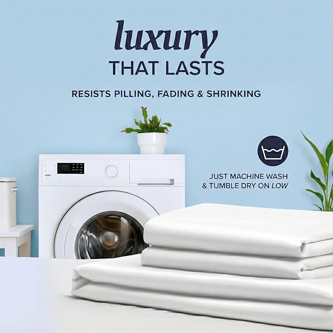Beckham Hotel Collection Queen Sheet Set 100% Cotton, 500TC Luxury Sateen Bedding, 16” Deep Pocket, Moisture-Wicking, 4-Piece, White