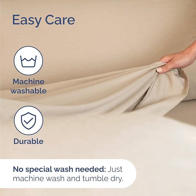 Twin 4 Piece Sheet Set - Cooling, Comfy & Breathable - Hotel Luxury Bedding, Includes Fitted Sheet for Women, Men, Kids and Teens - 1 Flat, 1 Fitted Sheet, 2 Pillowcases with Deep Pockets - Cream