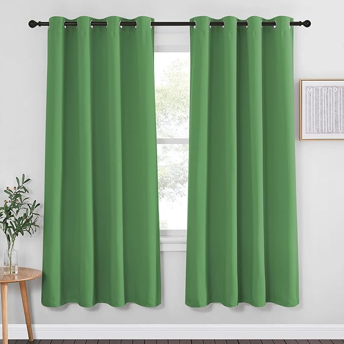 NICETOWN Blackout Curtain Drape 72 inch Long - Grommet Noise Reducing Thermal Insulated Modern Window Treatments for Bedroom Living Room (1 Panel, 52 x 72 Inch, Froest Green)
