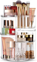 Masirs 360 Rotating Makeup Organizer Countertop - Adjustable Shelf Height - The Perfect Round Spinning Cosmetic Organizer for Bedroom Dresser or Vanity Countertop Storage (Clear)