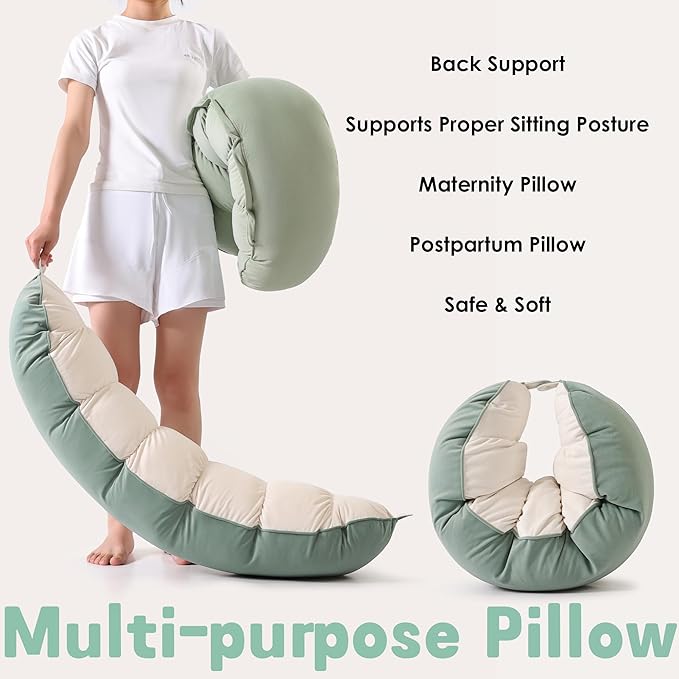Peallow(Pat. Pend) – Long Round Body Pillow for Adults, Bolster Pillow for Sleeping, Soft and Supportive Pillow for Sleeping & Lumbar Support (Green-White, 39")