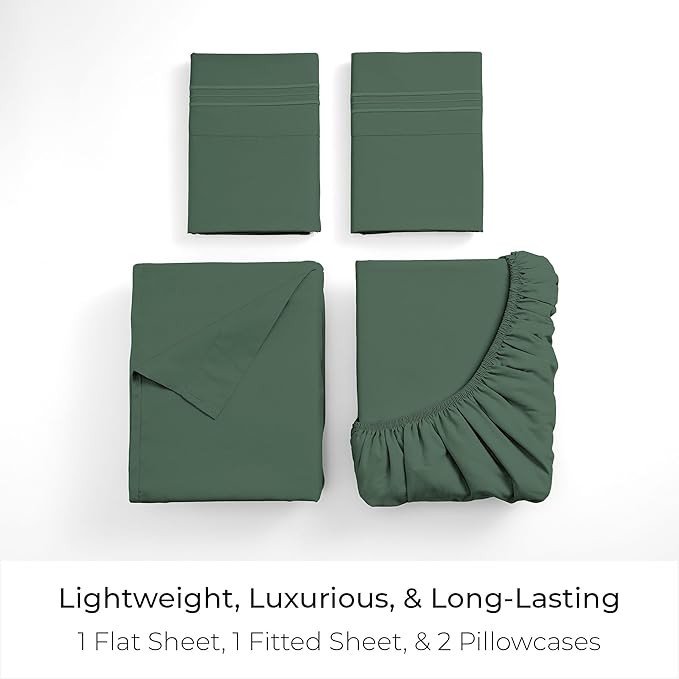 Mellanni Twin Sheet Set - 4-Piece Iconic Collection Bedding, (Including 2 Pillowcases), 16-Inch Deep Pocket, Easy Care, Extra Soft, Cooling Sheets, Brushed Microfiber - Emerald Green