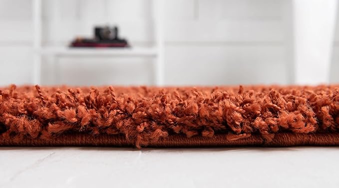 Unique Loom Solid Shag Collection Area Rug (5' 1" x 8' Oval, Terracotta)