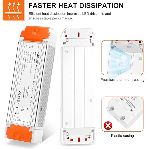 60W Dimmable LED Driver 12V DC Triac Constant Transformer, 120V AC to 12 Volt DC Lighting Low Voltage Power Supply, LED Light Transformer for Kitchens, Cabinets, Bedrooms 2 Pack