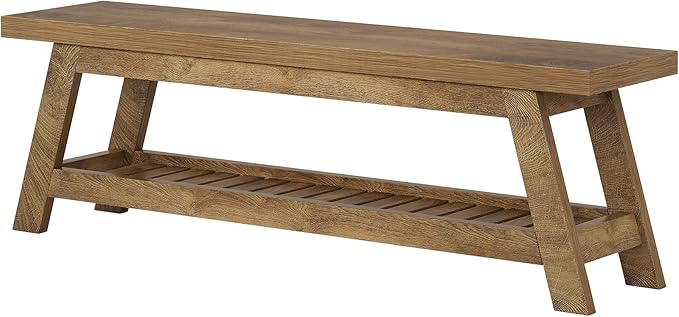 Tribesigns 55" Wood Entryway Bench with Shoe Storage, Large 2-Tier Narrow Hallway Foyer Seating Bench with Open Shelves for Entryway, Bedroom, Mudroom