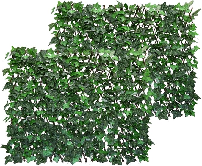 Expandable Fence Privacy Screen for Balcony Patio Outdoor,Decorative Faux Ivy Fencing Panel,Artificial Wax Gourd Leaf Hedges (Single Sided Leaves) (2, Green)