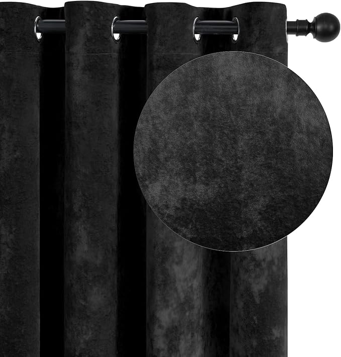 SMILETIME Black Crushed Velvet Curtains 52x84 inch Luxurious Thermal Insulated Soundproof Drapes for Living Room Bedroom Office Soft and Durable Light-Filtering Window Treatments, 2 Panels