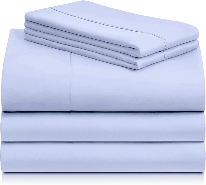 LuxClub 5 PC Sheet Set Bed Sheets Deep Pockets 16" Eco Friendly Wrinkle Free Cooling Machine Washable Hotel Bedding Silky Soft - Sky Blue Split King