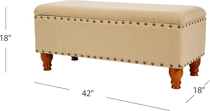 HomePop Large Rectangle Storage Bench with Nail Head Trim - Tan Linen