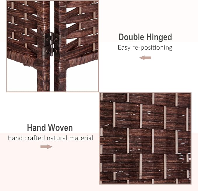 HOMCOM Room Divider, 6 Panel Folding Privacy Screen, 6FT Tall Portable Wicker Weave Partition Wall Divider for Bedroom, Home Office, Brown