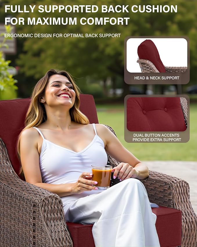 10 Piece High Back Outdoor Patio Furniture Set - Patio Conversation Set with Swivel Rocker Outdoor Chairs Set of 4 and 3 Seater Sofa, Wicker Ottoman and Coffee Table for Garden Backyard