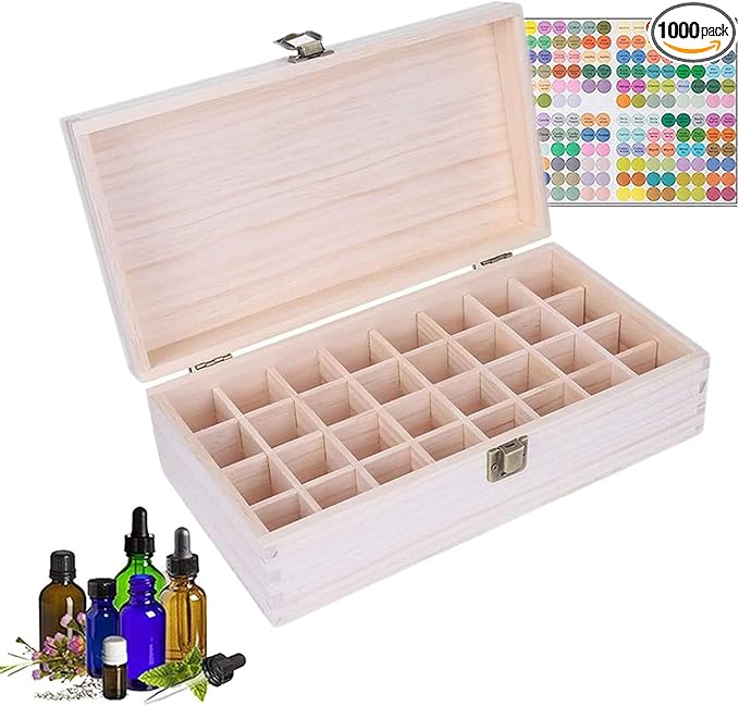 Essential Oil Storage Box Wooden Essential Oils Display Organizer 32 Slots Stand Holder for 5 to 15 ml Bottles Nail Polish Collectionl Bottles Nail Polish Collection.