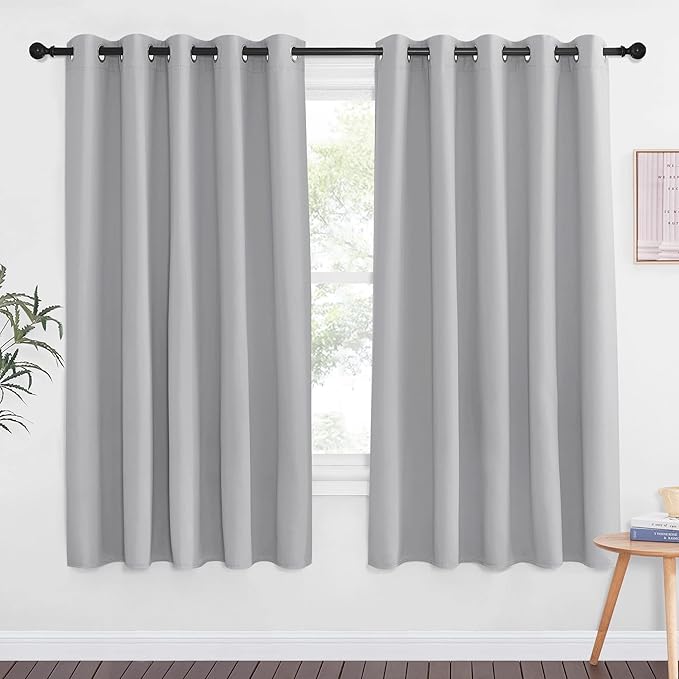 NICETOWN Blackout Curtain Drape for Bedroom - Light Reducing Thermal Insulated Solid Grommet Room Darkening Window Curtain for Living Room (1 Piece, W66 x L66, Silver Grey)