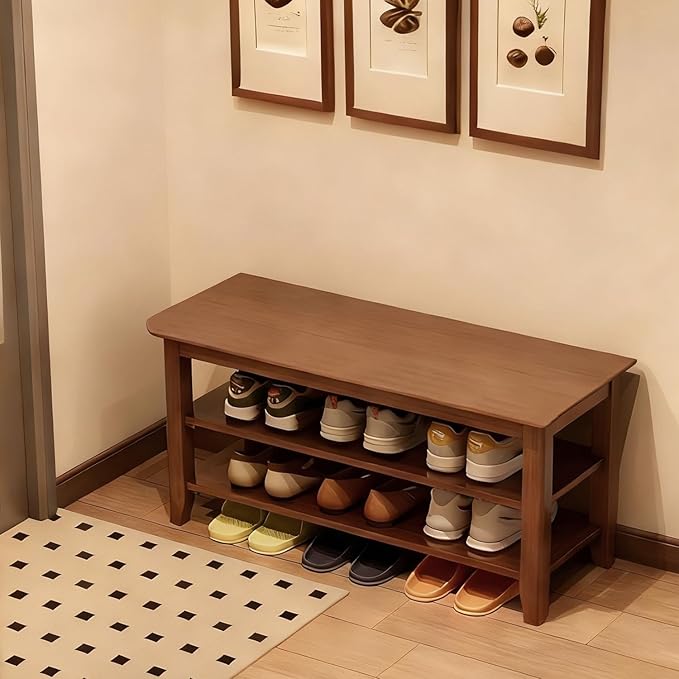 Shoe Rack Bench for Front Door Entrance, Solid Wood Shoe Bench for Closet, Entryway, Mudroom, Hallway, 31.5 inches
