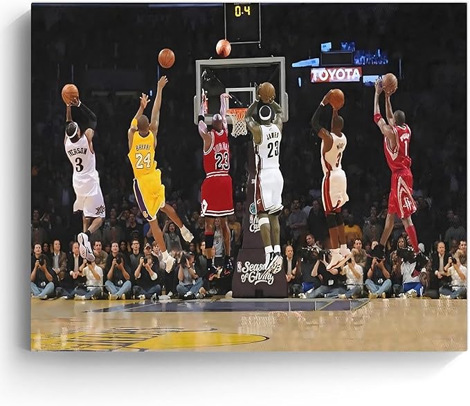 Basketball Legends Canvas Wall Art Print Poster, Iconic Sports Stars Shooting Inspirational Picture, Motivational Photography Wall Decor for Gym Dorm Home Office Living Room Bedroom, Framed 8x10inch