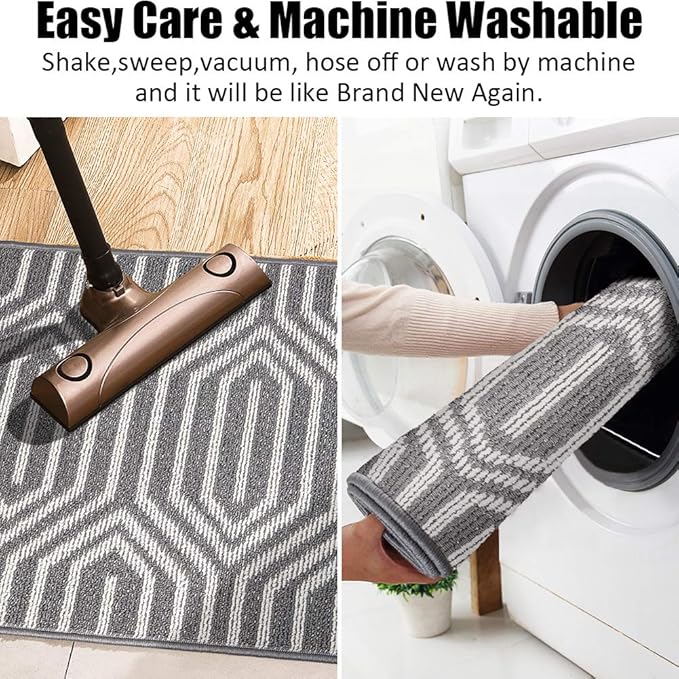 Indoor Doormat 24"x 36", Absorbent Front Back Door Mat Floor Mats, Rubber Backing Non Slip Door Mats Inside Mud Dirt Trapper Entrance Door Rug Carpet, Machine Washable Low Profile-Grey Time Cloister