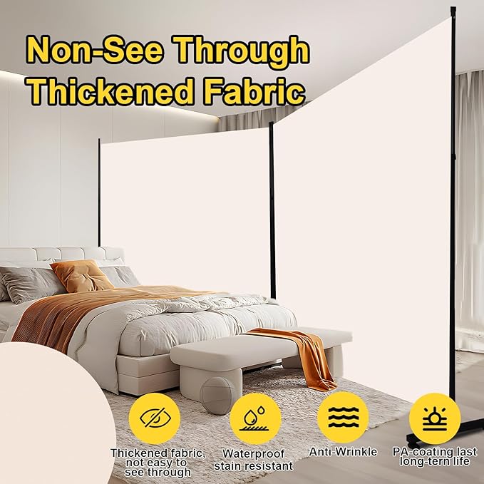 Room Divider Folding Privacy Screens with Wheels, 6FT Tall Divider for Room Separation, Movable Room Partitons and Dividers, Indoor Room Dividers Panel with Fabric (Beige, 2 Panel-142‘’-Round Pad)