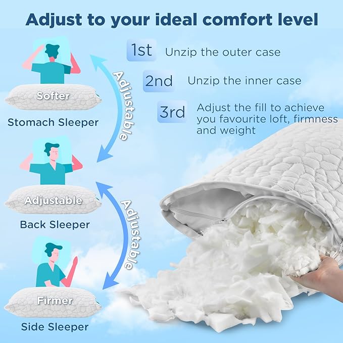 SUPA MODERN Cooling Bed Pillows for Sleeping 1 Pack Small Shredded Memory Foam Pillow Camping Travel Pillow - Compressible Medium Firm, Breathable Cover, ldeal Backpacking Hiking, Airplane and Car