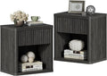 SICOTAS Night Stand Set of 2 Nightstands with Drawer Storage Fluted Bed Side Table End Table Large Modern Wide Bedside Mid Century Night Stands for Bedroom Living Room Sofa Office, Dark Grey Alder