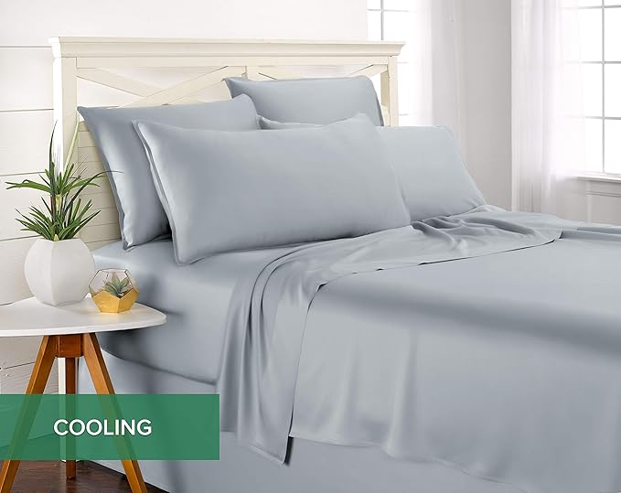 Pure Bamboo California King Sheets, Genuine 100% Organic Viscose Derived from Bamboo Bed Sheet Set, Soft & Cooling, Double Stitching, 2 Year Quality Promise (California King, Sterling Blue)
