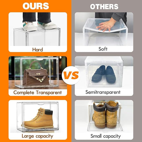 10 Pack Acrylic Shoe Boxes Stackable, Size 12 Clear Shoe Display Cases Plastic Shoe Container Boxes Sneaker Storage Bins